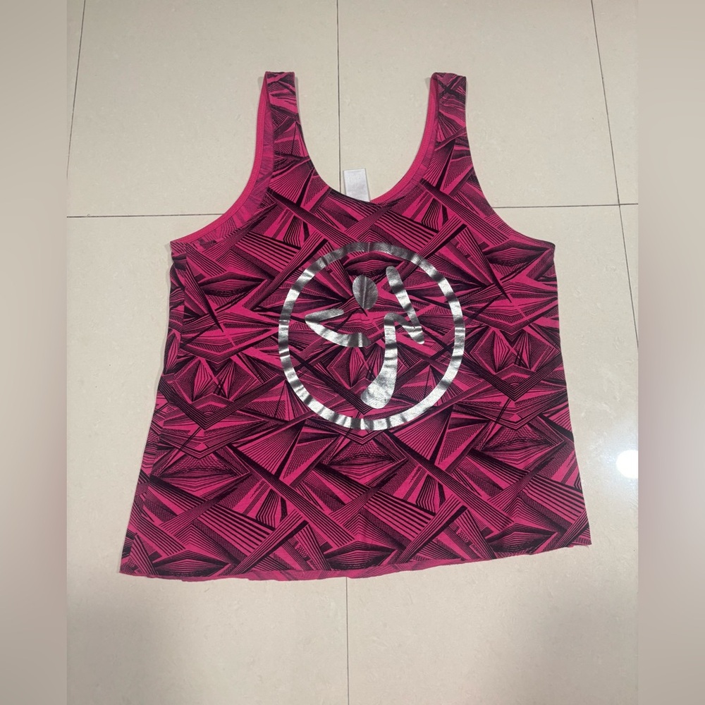 Zumba Fitness Pink and Black Geometric Tank Top